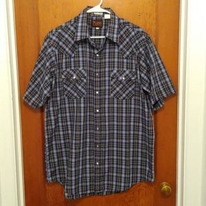 EUC Men's Plains Western Wear Large Tall Short Sleeve Shirt Blue Brown S…